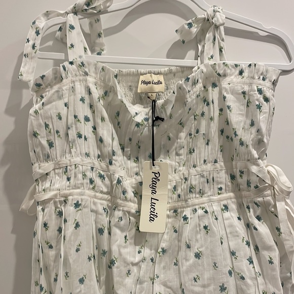 Playa Lucila White Pleated Floral Dress (Size L) - Picture 3 of 5